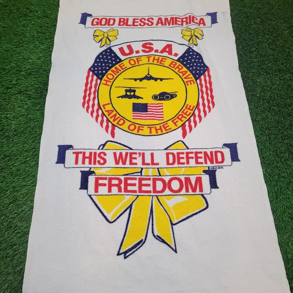 VTG 90s Operation Desert Storm Patriotic Towel Made in USA Yellow Ribbon